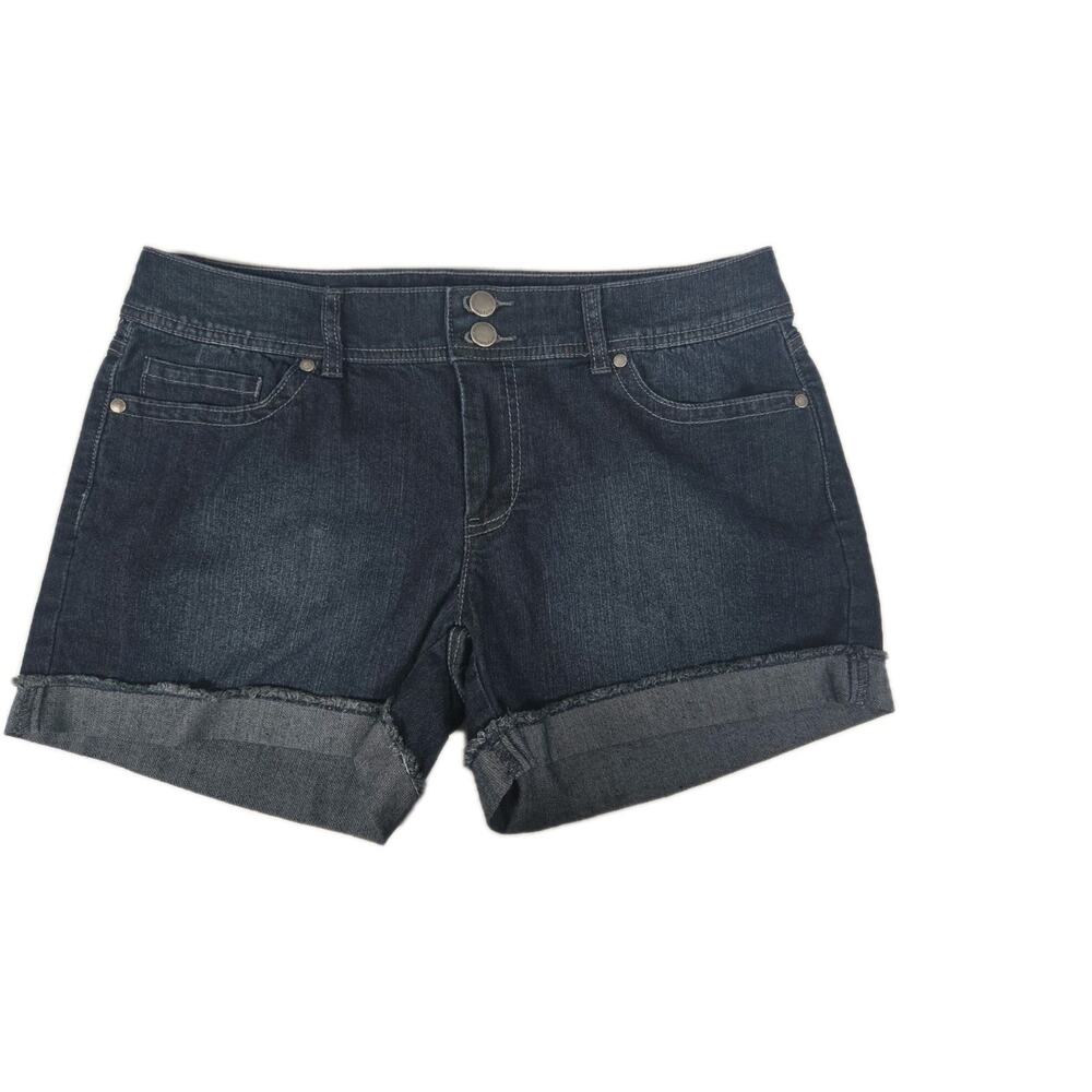 Daisy Fuentes Womens Jean Shorts Low Rise Dark Wash Blue Stretch Cuffed Size 6